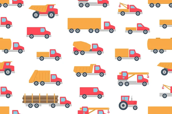 Seamless Pattern Trucks Color Isolated White Background — Stock Vector