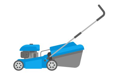 Mavi çim biçme makinesi. düz stil. Beyaz arka plan üzerinde izole