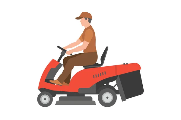 Man Red Lawnmower Flat Style Isolated White Background — Stock Vector