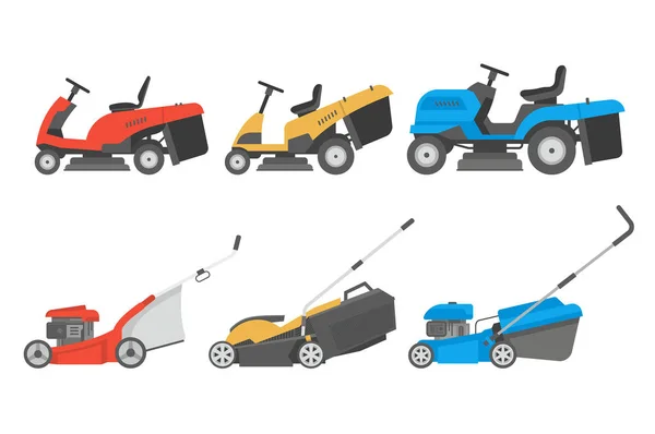Set Lawnmower Flat Style Isolated White Background — Stock Vector