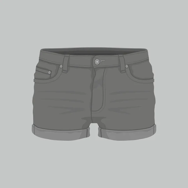 Front Standpunten Van Vrouw Zwarte Denim Shorts Witte Achtergrond — Stockvector