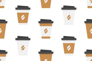 Kahve fincanı ile Seamless modeli. düz stil. Beyaz arka plan üzerinde izole