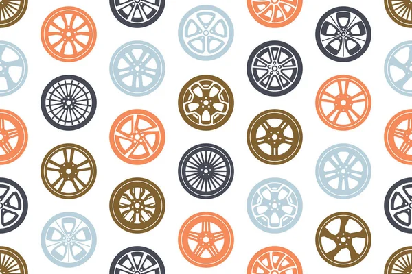 車の車輪とのシームレスなパターン 白い背景に分離 — ストックベクタ