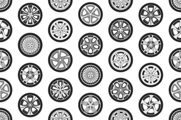 无缝模式与汽车车轮 在白色背景上被隔离 — 图库矢量图片