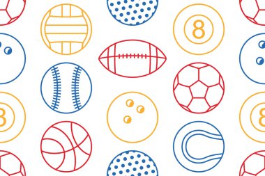 Dikişsiz desen koleksiyonu Colorfuls spor top ile. çizgi stili. Beyaz arka plan üzerinde izole