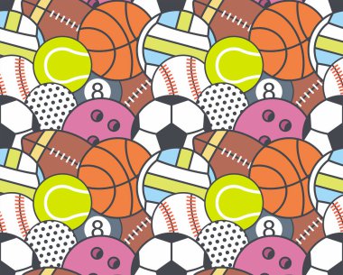 Dikişsiz desen koleksiyonu spor top ile. çizgi stili. Spor rastgele renkli topları