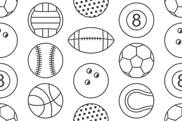 Wzór Kolekcji Piłek Sportowych Styl Linii Białym Tle — Wektor stockowy