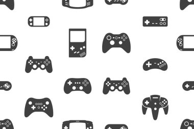 Video oyunları joystick ile Seamless modeli. Siluet siyah. Beyaz arka plan üzerinde izole