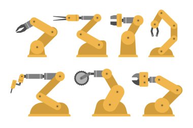 Robot savaş silahları kümesi. düz stil. Beyaz arka plan üzerinde izole