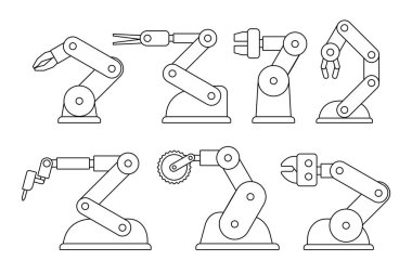Robot savaş silahları kümesi. çizgi stili. Beyaz arka plan üzerinde izole