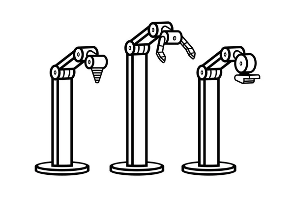Ensemble Bras Robotisés Style Ligne Isolé Sur Fond Blanc — Image vectorielle