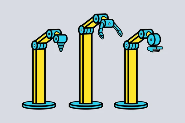 Set Braccia Robotiche Stile Linea Isolato Sfondo Grigio — Vettoriale Stock