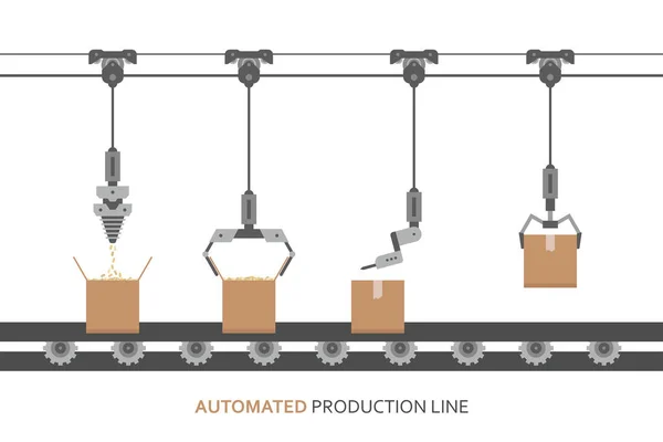 Línea Producción Automatizada Transportador Automático Producción Concepto Industria Robótica — Vector de stock