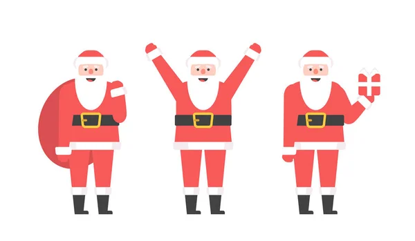 Weihnachtsmann Set Flachen Stil Isoliert Auf Weißem Hintergrund — Stockvektor
