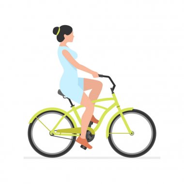 Bisiklete binen kadın. beyaz arkaplanda izole