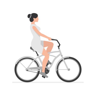 Bisiklete binen kadın. beyaz arkaplanda izole