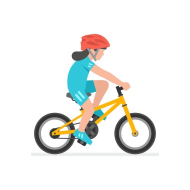 Bisiklete binen kız. beyaz arka plan üzerinde izole