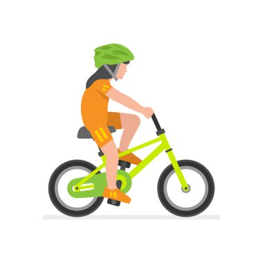 Bisiklete binen kız. beyaz arka plan üzerinde izole