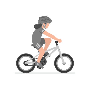 Bisiklete binen kız. beyaz arka plan üzerinde izole