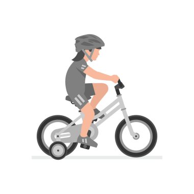 Bisiklete binen kız. beyaz arka plan üzerinde izole