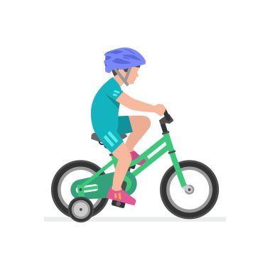 Bisiklete binen çocuk. beyaz arka plan üzerinde izole