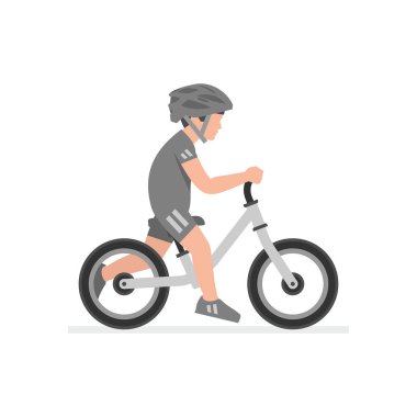 Bisiklete binen çocuk. beyaz arka plan üzerinde izole