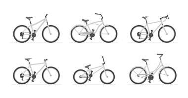Farklı bisikletler seti. beyaz arka plan üzerinde izole