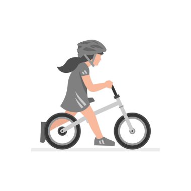 Bisiklete binen kız. beyaz arka plan üzerinde izole