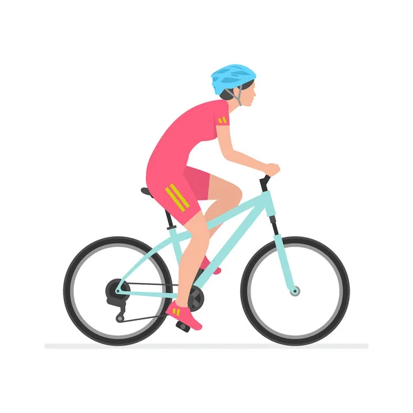 Mujer Montando Bicicleta Aislado Sobre Fondo Blanco — Vector de stock