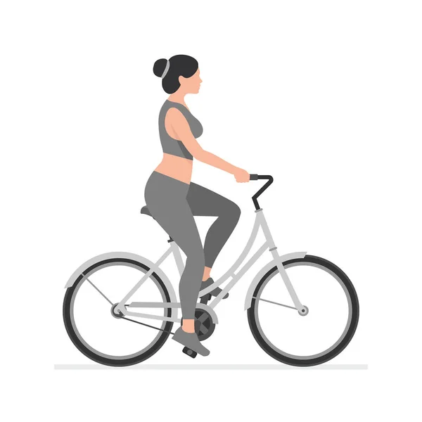 Mujer Montando Bicicleta Aislado Sobre Fondo Blanco — Vector de stock