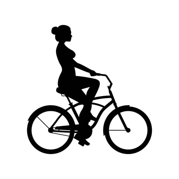 Женщина Велосипеде Изолированные Белом Фоне — стоковый вектор
