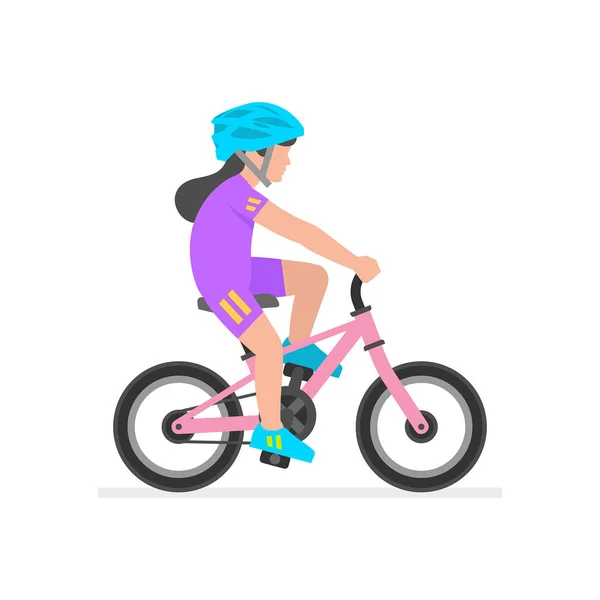 Girl Riding Bike Isolated White Background — Stock Vector