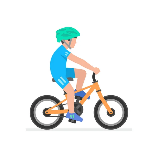 Chico Montando Bicicleta Aislado Sobre Fondo Blanco — Vector de stock