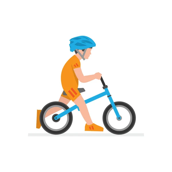 Chico Montando Bicicleta Aislado Sobre Fondo Blanco — Vector de stock