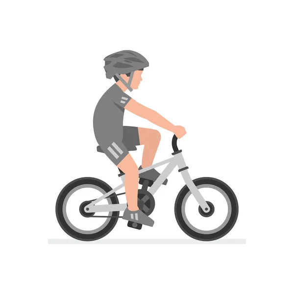 Chico Montando Bicicleta Aislado Sobre Fondo Blanco — Vector de stock