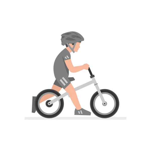 Chico Montando Bicicleta Aislado Sobre Fondo Blanco — Vector de stock