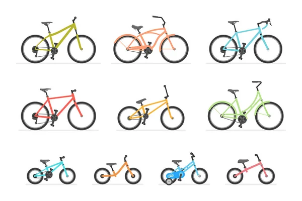 Набор Различных Велосипедов Изолированные Белом Фоне — стоковый вектор
