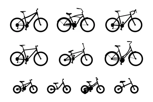 Satz Verschiedener Fahrräder Isoliert Auf Weißem Hintergrund — Stockvektor