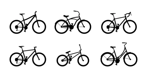 Set Different Bicycles Isolated White Background — Stock Vector