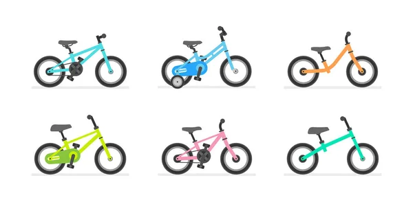 Set Verschillende Kinderfietsen Geïsoleerd Witte Achtergrond — Stockvector