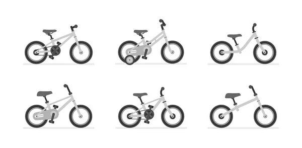 Conjunto Diferentes Bicicletas Para Niños Aislado Sobre Fondo Blanco — Vector de stock