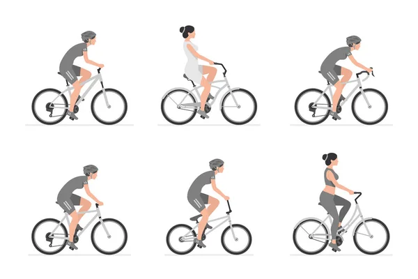 Frauen Auf Fahrrädern Isoliert Auf Weißem Hintergrund — Stockvektor