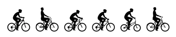 Set Men Riding Bicycles Isolated White Background — Stock Vector