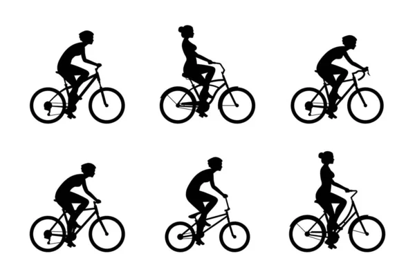 Bisiklete Binen Kadınlar Seti Beyaz Arka Plan Üzerinde Izole — Stok Vektör