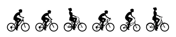 Állítsa Womans Lovaglás Kerékpárok Izolált Fehér Háttér — Stock Vector