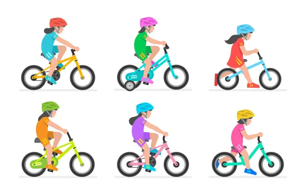 Ensemble Filles Vélo Isolé Sur Fond Blanc — Image vectorielle