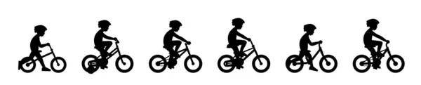 Set Boys Riding Bike Isolated White Background — Stock Vector