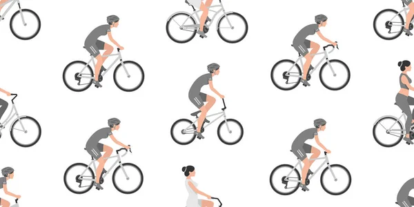 Modèle Sans Couture Avec Des Femmes Vélo Isolé Sur Fond — Image vectorielle