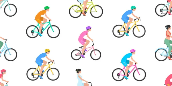 Modello Senza Soluzione Continuità Con Donne Cavallo Biciclette Isolato Sfondo — Vettoriale Stock