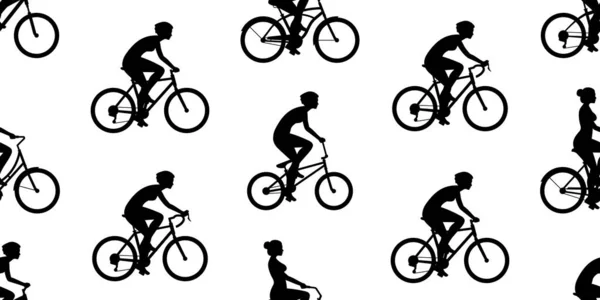 Seamless Pattern Women Riding Bicycles Isolated White Background — Stock Vector
